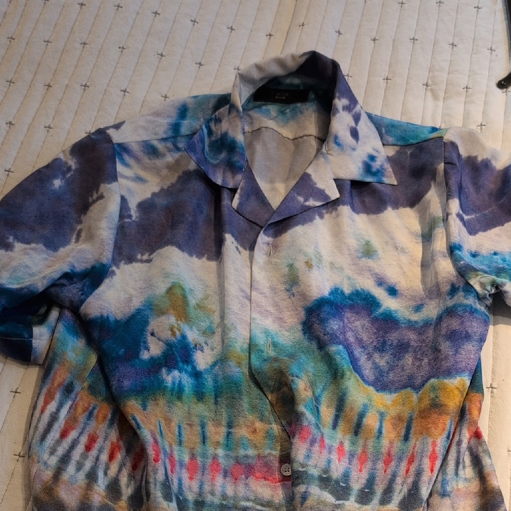 AMIRI Blue and White Tie-Dye Shirt